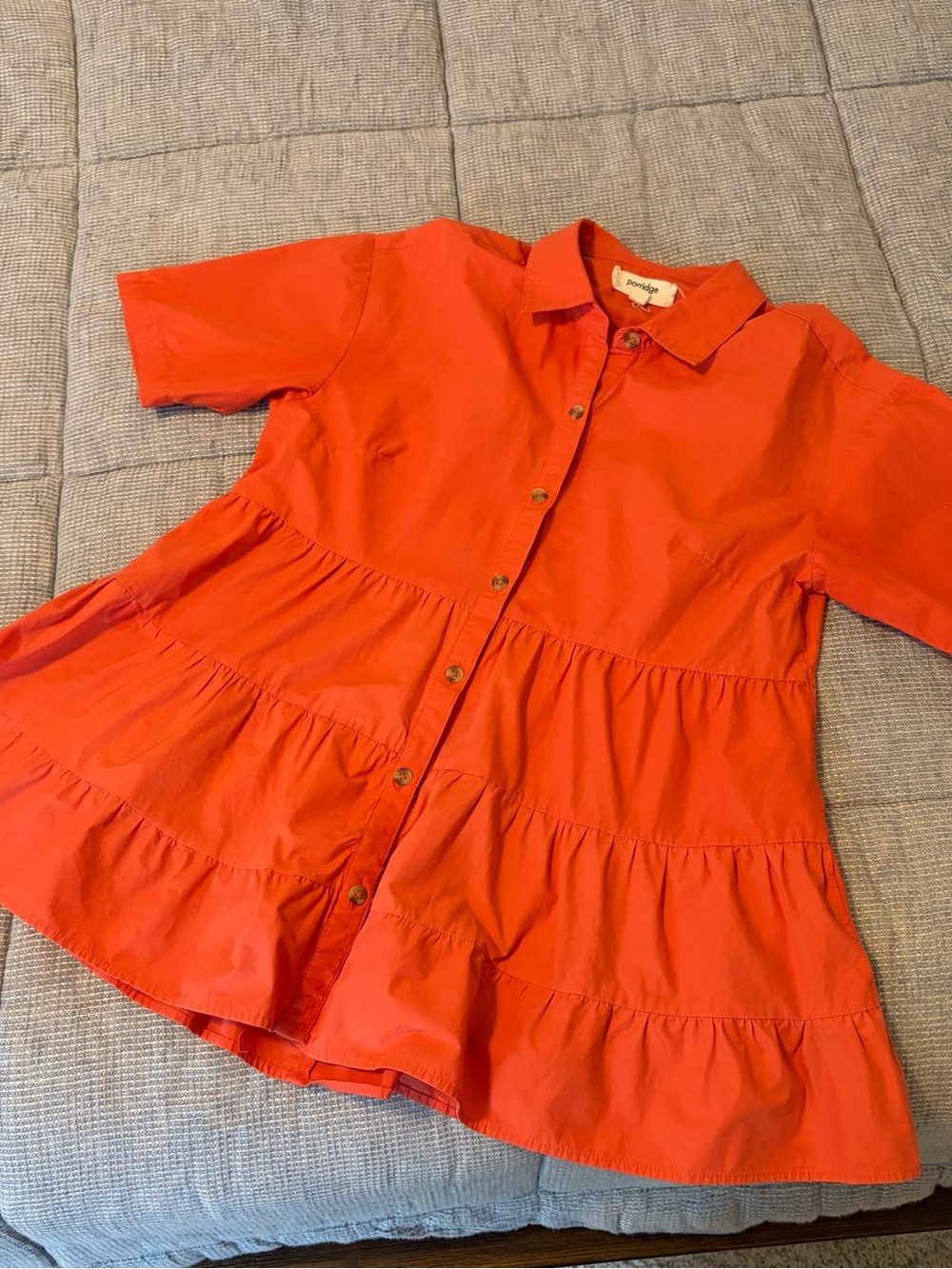 Anthropologie Bright Orange Button-Down Tiered Short-Sleeve Top/short dress